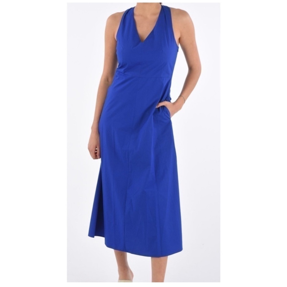 Max Mara Weekend Blue Twist Back Midi Dress Size 4 Designer Quiet Luxury Summer